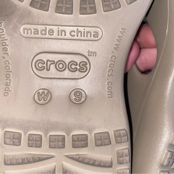 CROCS Women's Two-Strap Beige/Taupe Slide Sandals - Picture 4 of 4